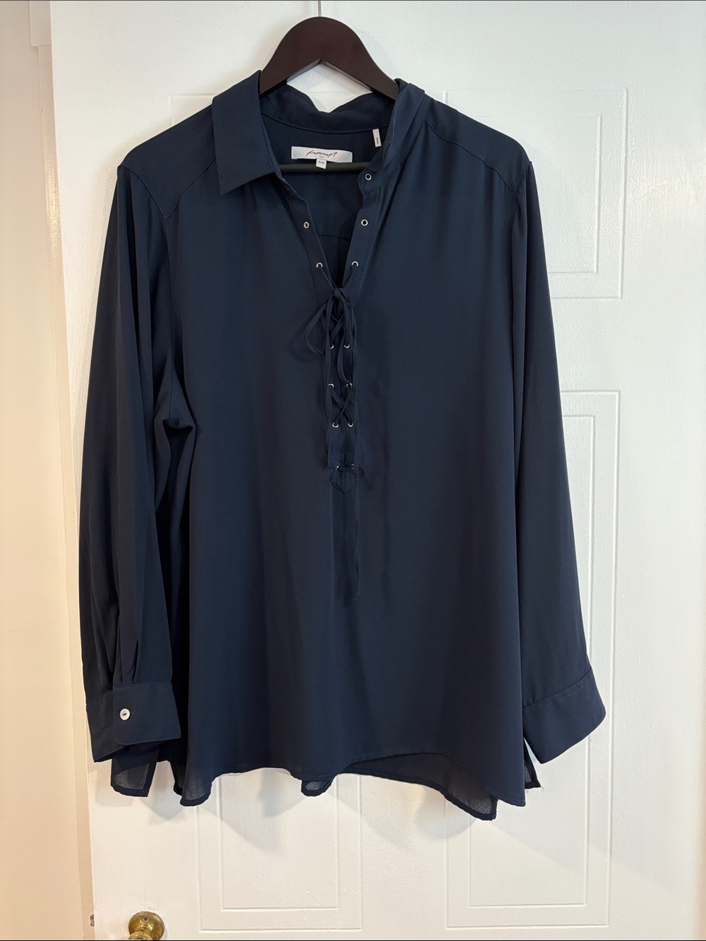 Foxcroft Navy Lace-Up Long Sleeve Tunic/Shirt